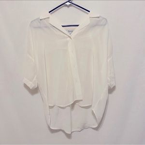 Madewell Button up short sleeve cream colored top. Silk and flowy.